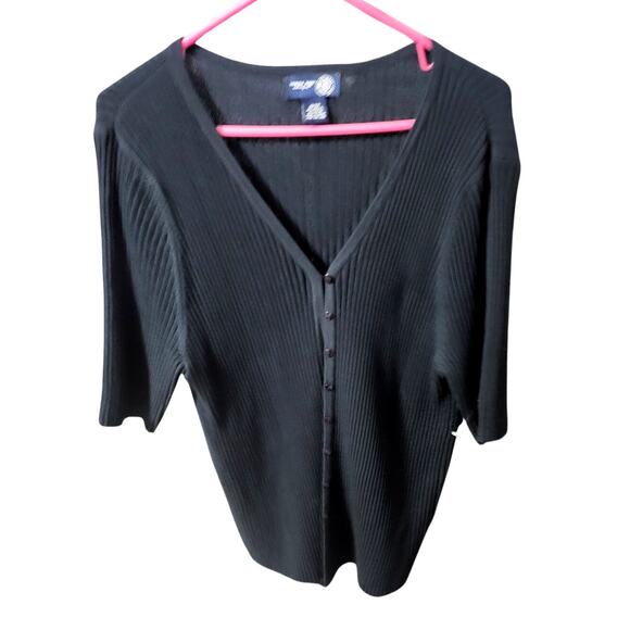 Vintage Lane Bryant (Venezia Jeans) Black V Neck Button Up Cardigan - 18/20 - Picture 1 of 4